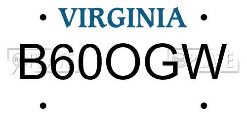 B60OGW Virginia License Plate