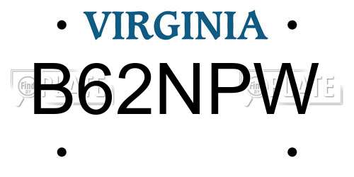 B62NPW Virginia License Plate