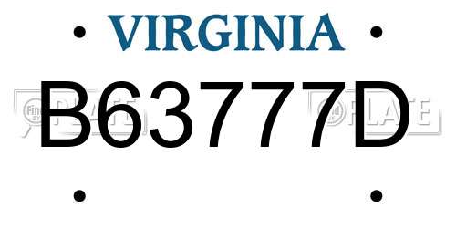 B63777D Virginia License Plate