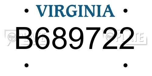 B689722 Virginia License Plate