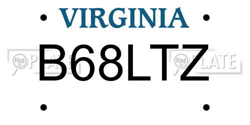 B68LTZ Virginia License Plate