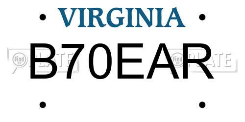 B70EAR Virginia License Plate