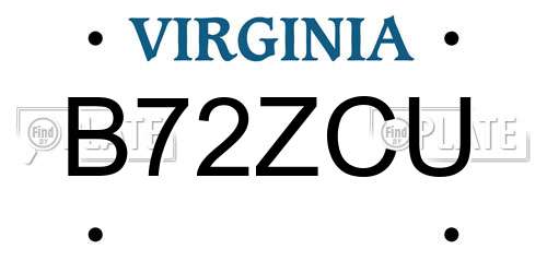 B72ZCU Virginia License Plate