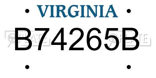 B74265B Virginia License Plate
