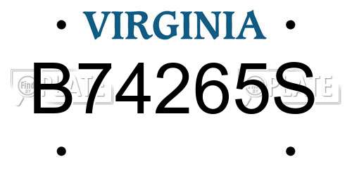 B74265S Virginia License Plate