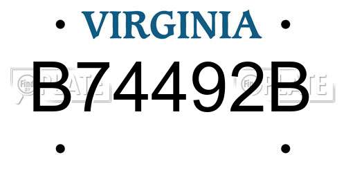 B74492B Virginia License Plate