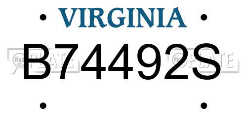 B74492S Virginia License Plate