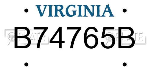B74765B Virginia License Plate