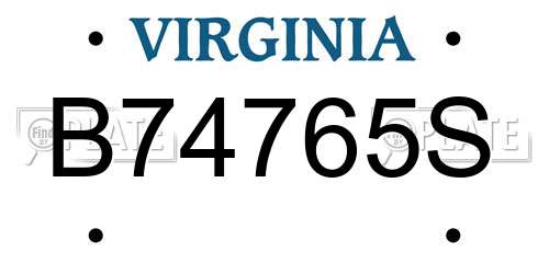 B74765S Virginia License Plate