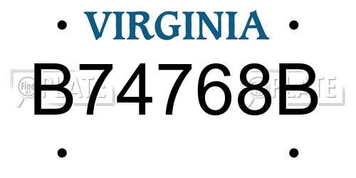 B74768B Virginia License Plate