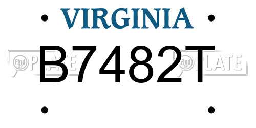B7482T Virginia License Plate