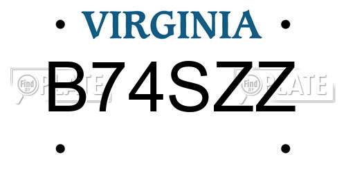 B74SZZ Virginia License Plate