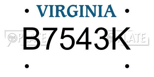 B7543K Virginia License Plate