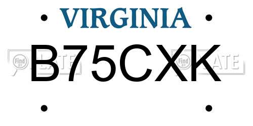 B75CXK Virginia License Plate