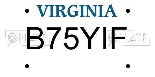 B75YIF Virginia License Plate
