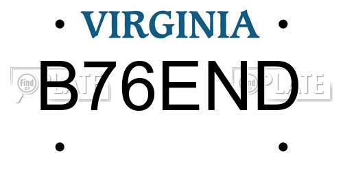 B76END Virginia License Plate