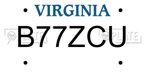 B77ZCU Virginia License Plate