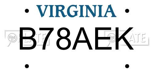 B78AEK Virginia License Plate