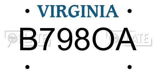B798OA Virginia License Plate