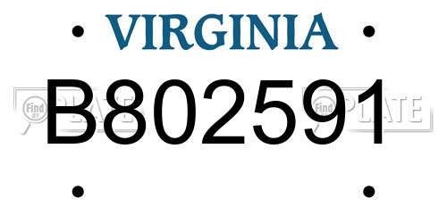 B802591 Virginia License Plate