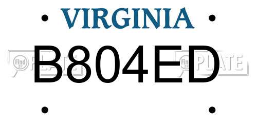 B804ED Virginia License Plate