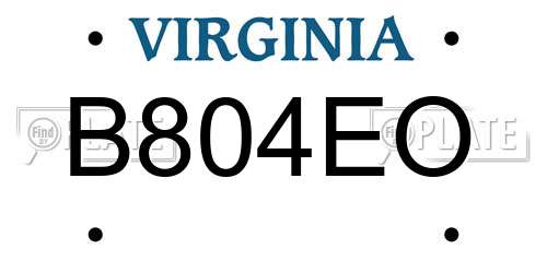 B804EO Virginia License Plate