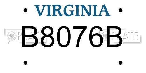 B8076B Virginia License Plate