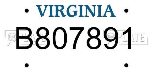 B807891 Virginia License Plate
