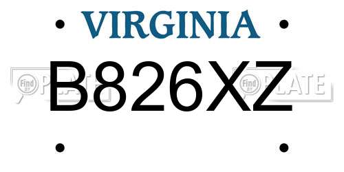 B826XZ Virginia License Plate