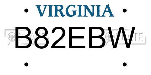 B82EBW Virginia License Plate