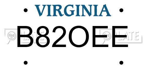 B82OEE Virginia License Plate