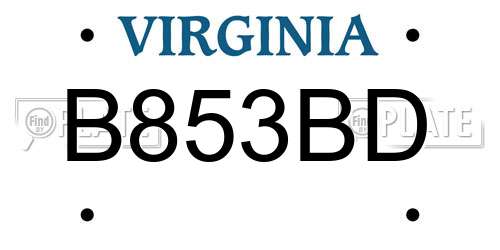 B853BD Virginia License Plate