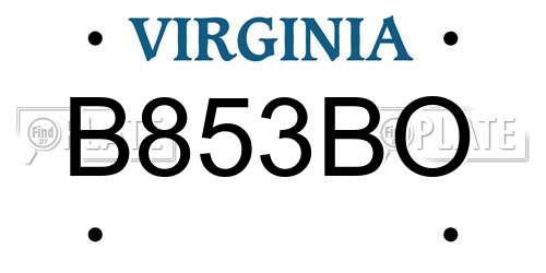 B853BO Virginia License Plate