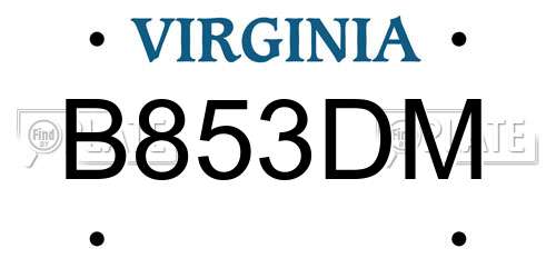 B853DM Virginia License Plate
