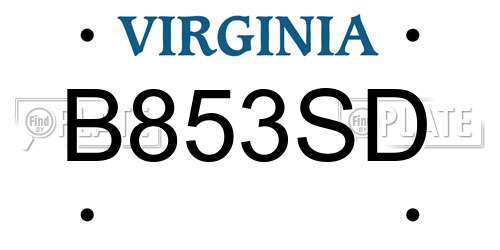 B853SD Virginia License Plate