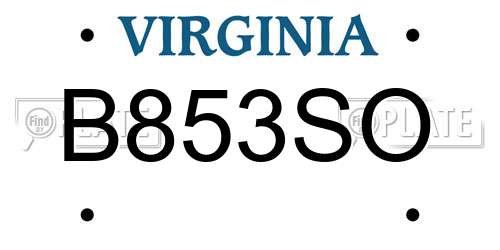 B853SO Virginia License Plate