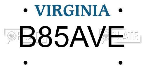 B85AVE Virginia License Plate