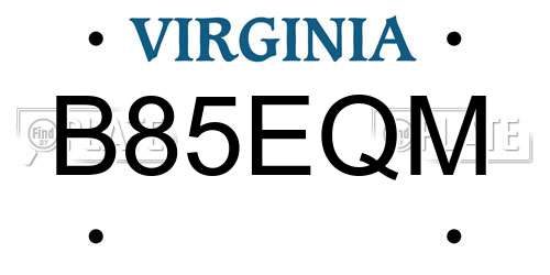 B85EQM Virginia License Plate