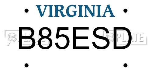 B85ESD Virginia License Plate