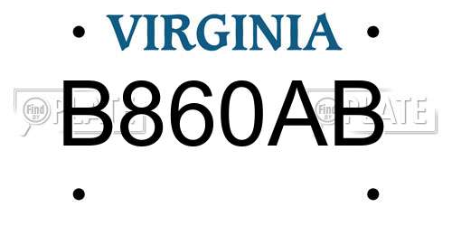 B860AB Virginia License Plate