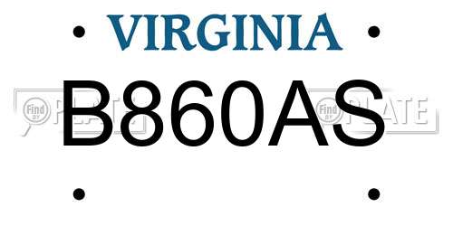 B860AS Virginia License Plate
