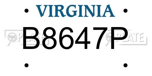 B8647P Virginia License Plate