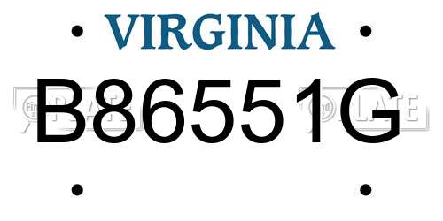 B86551G Virginia License Plate