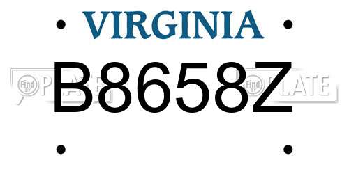 B8658Z Virginia License Plate