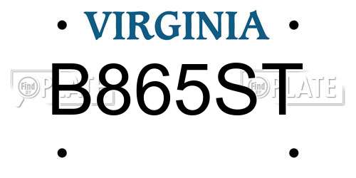 B865ST Virginia License Plate