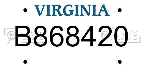 B868420 Virginia License Plate