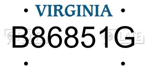B86851G Virginia License Plate