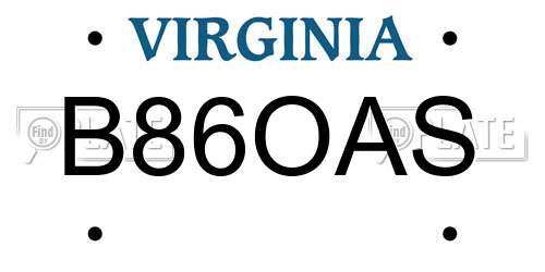 B86OAS Virginia License Plate
