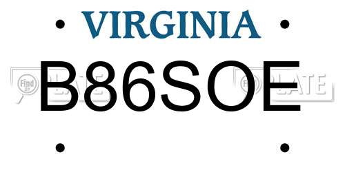 B86SOE Virginia License Plate