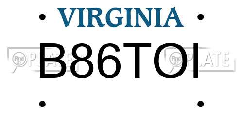 B86TOI Virginia License Plate